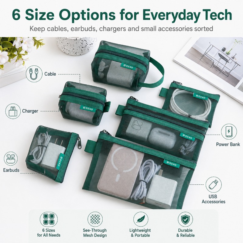 6PCS Mesh Tech Organizer Pouch - Office Tech Bag review and price